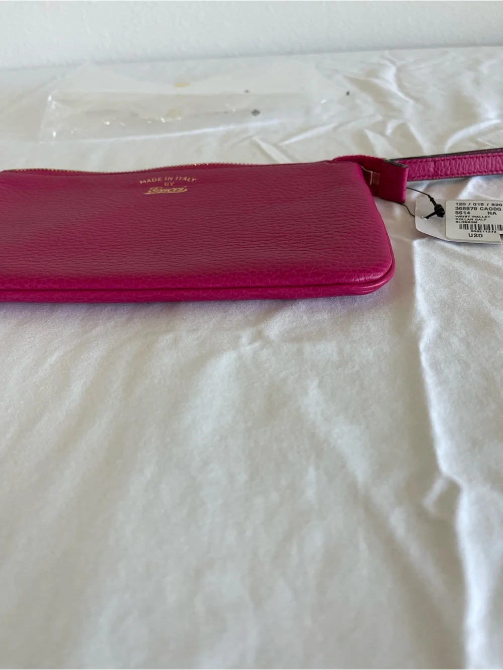 Authentic Gucci 368878 Wristlet Wallet Pouch Leather Hot Pink New